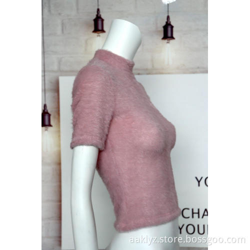 Ladies Pink Pullover With Half Turtleneck
